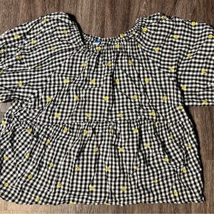 Gingham Checkered Top with Yellow Flower Accents